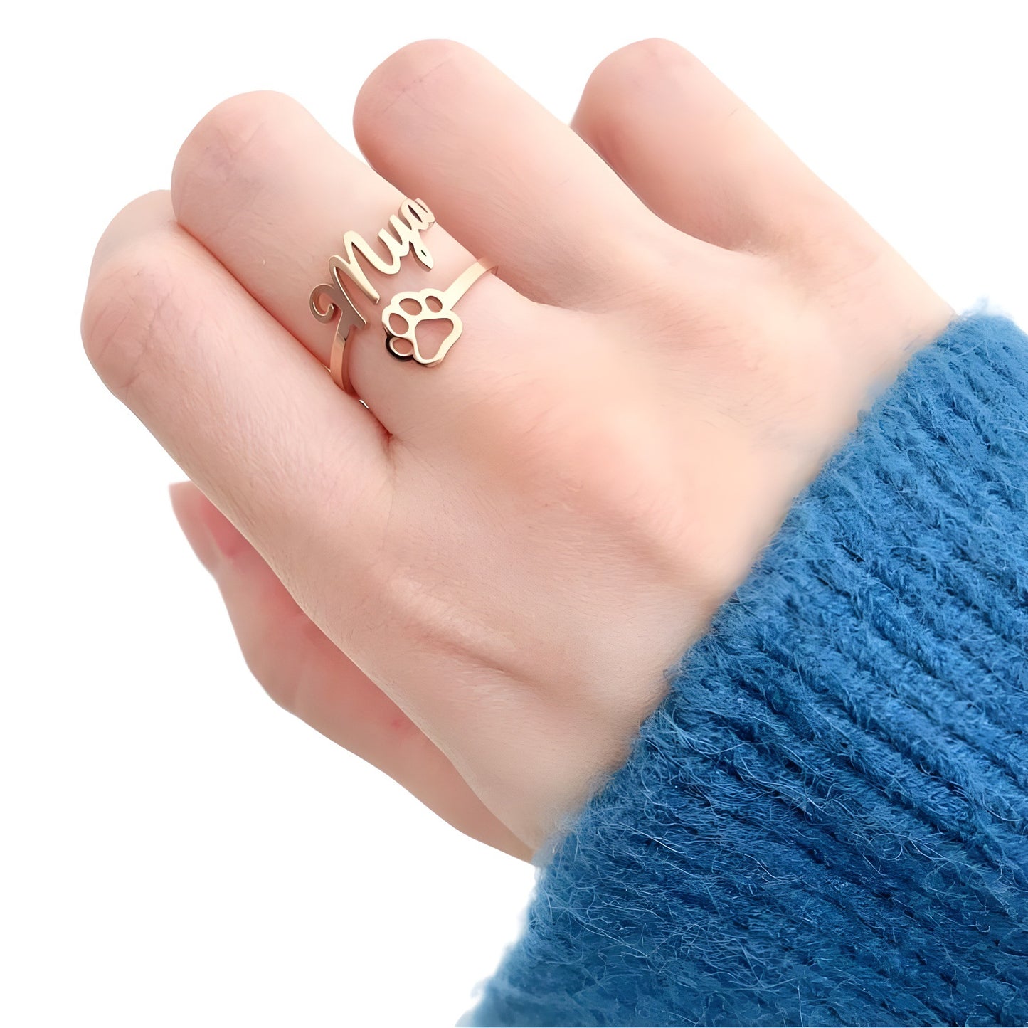 🐾 Pet Name Ring with Paw – Adjustable