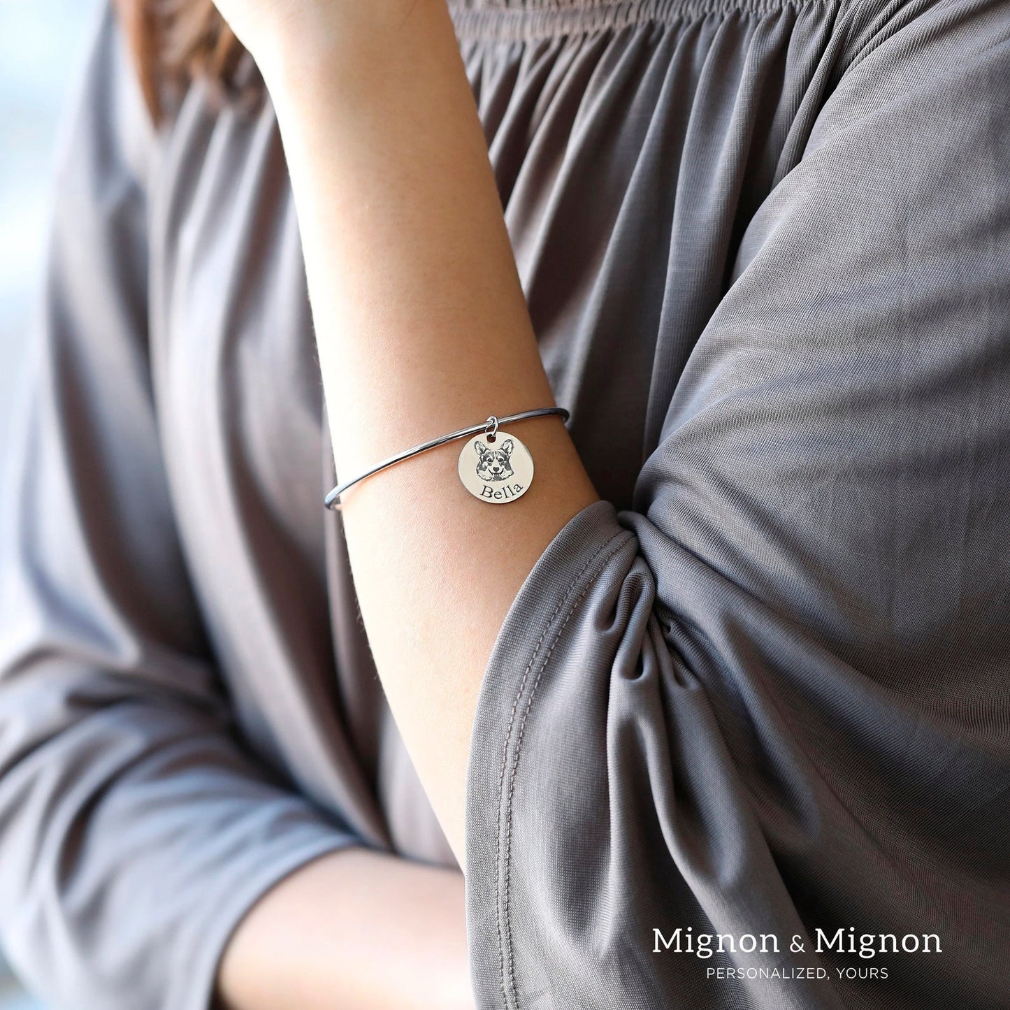 Pet Photo Charm Bangle – Open Wire Bracelet