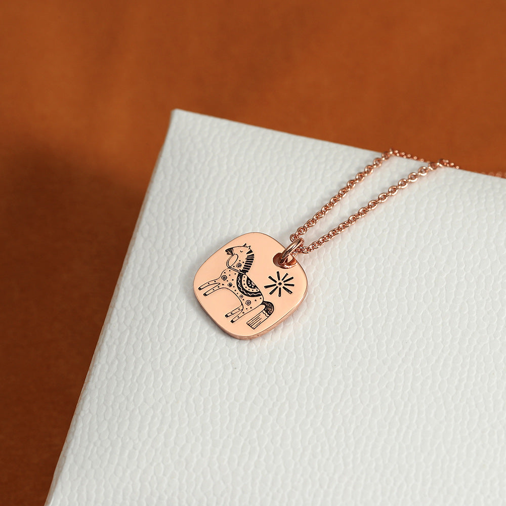 Personalized square pendant engraved with cat photo in gold finish