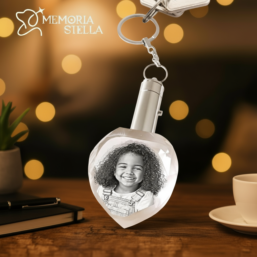 Custom heart crystal keychain with engraved pet portrait