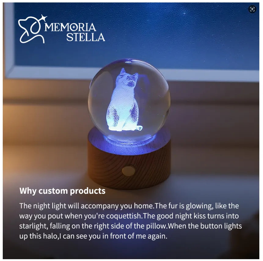 Customize crystal night light with engraved pet photo