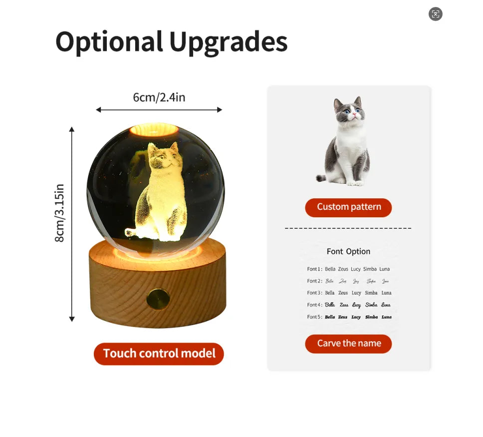 Custom Pet Crystal Night Light – Keep Their Memory Alive ✨