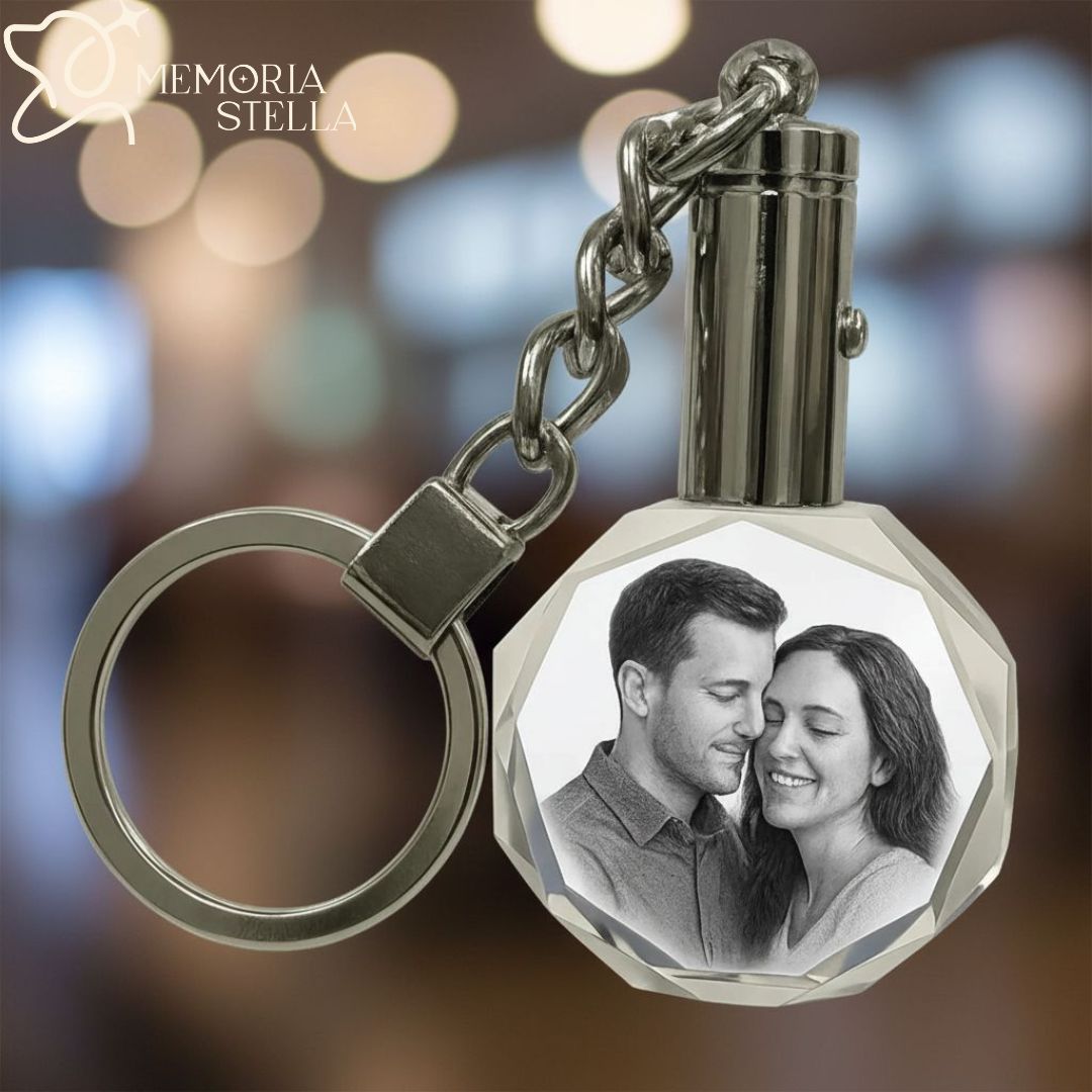 Personalized round crystal keychain with custom photo engraving