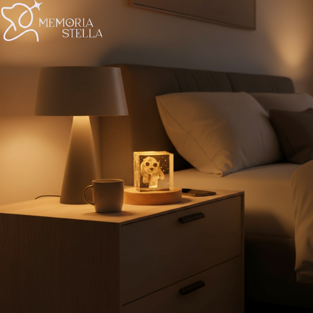 Photo crystal cube lamp with LED illumination memorial gift