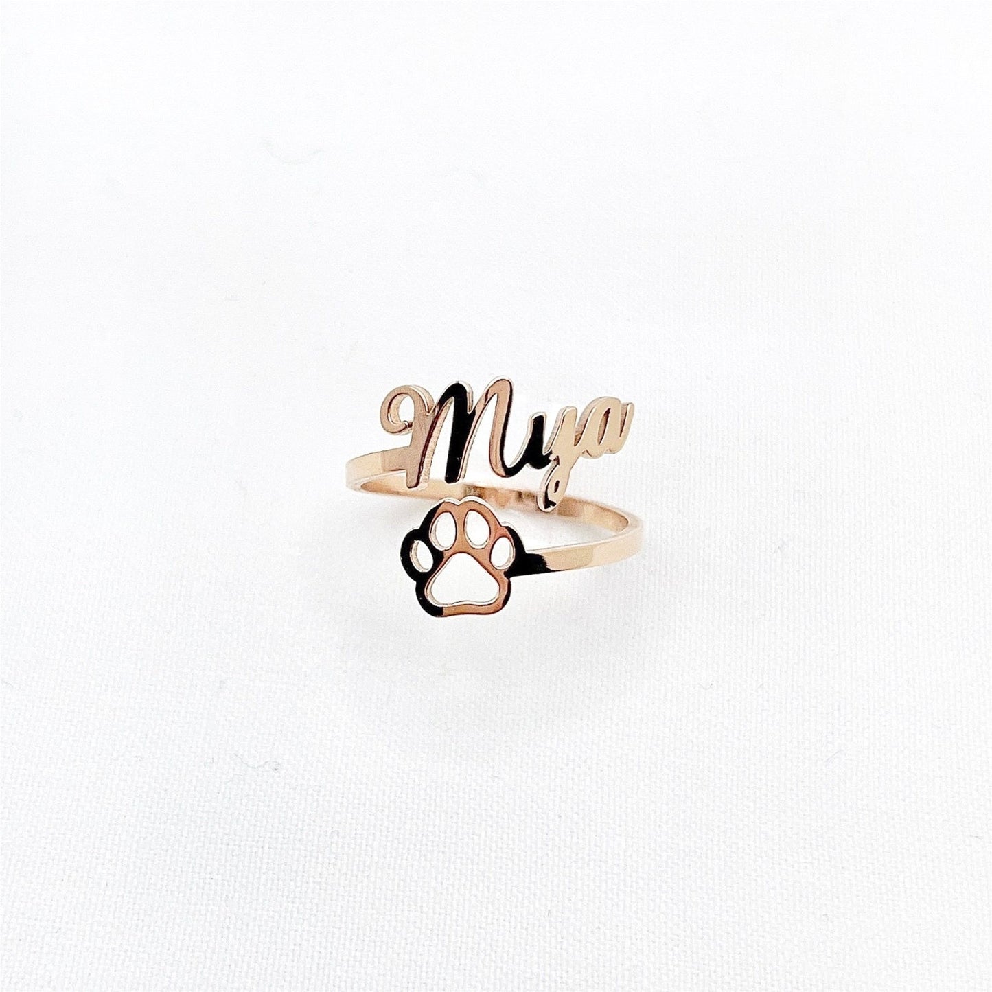 🐾 Pet Name Ring with Paw – Adjustable