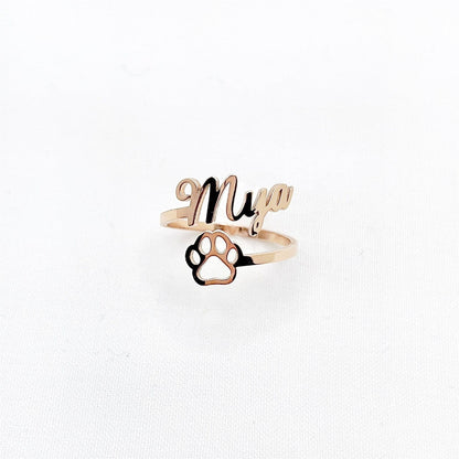 🐾 Pet Name Ring with Paw – Adjustable