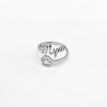 🐾 Pet Name Ring with Paw – Adjustable