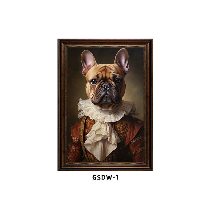 Custom pet portrait canvas – French bulldog in ruffled outfit, personalized framed wall art