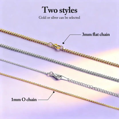 Two chain styles — 1 mm flat chain and 1 mm O-chain in gold or silver