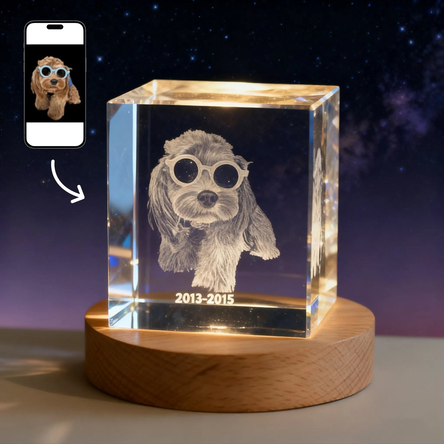Custom square crystal night light engraved portrait sympathy gift