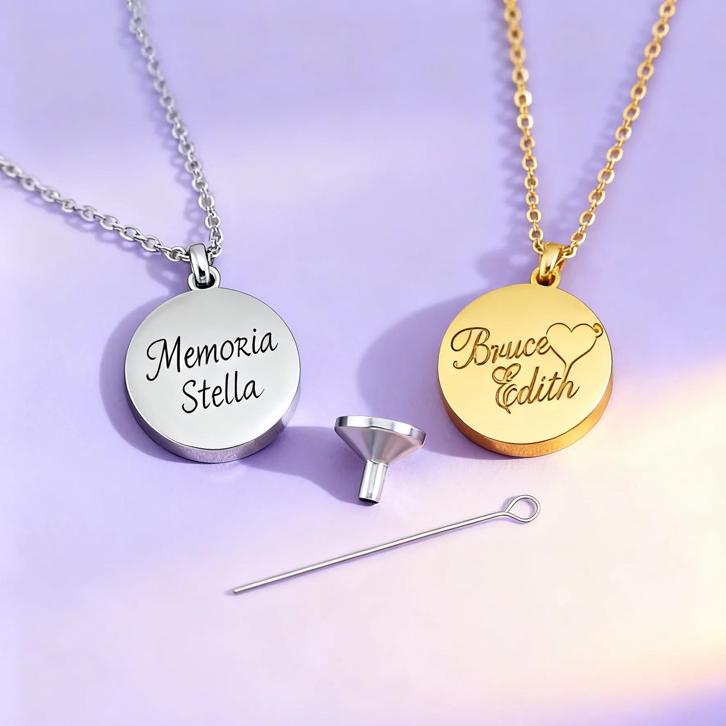 Gold and silver pet cremation urn coin necklaces — memorial ashes pendants