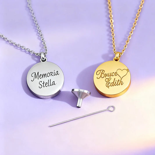 Gold and silver pet cremation urn coin necklaces — memorial ashes pendants