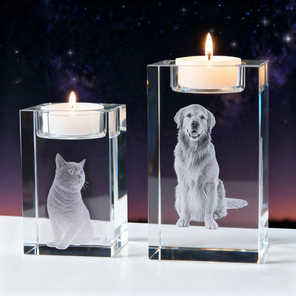 Custom square crystal candle holder with engraved pet photo