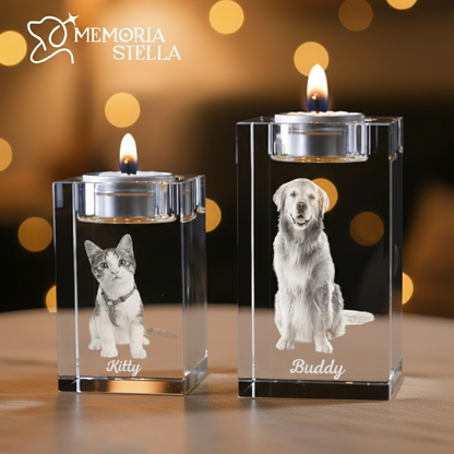 Custom square crystal candle holder with engraved pet photo