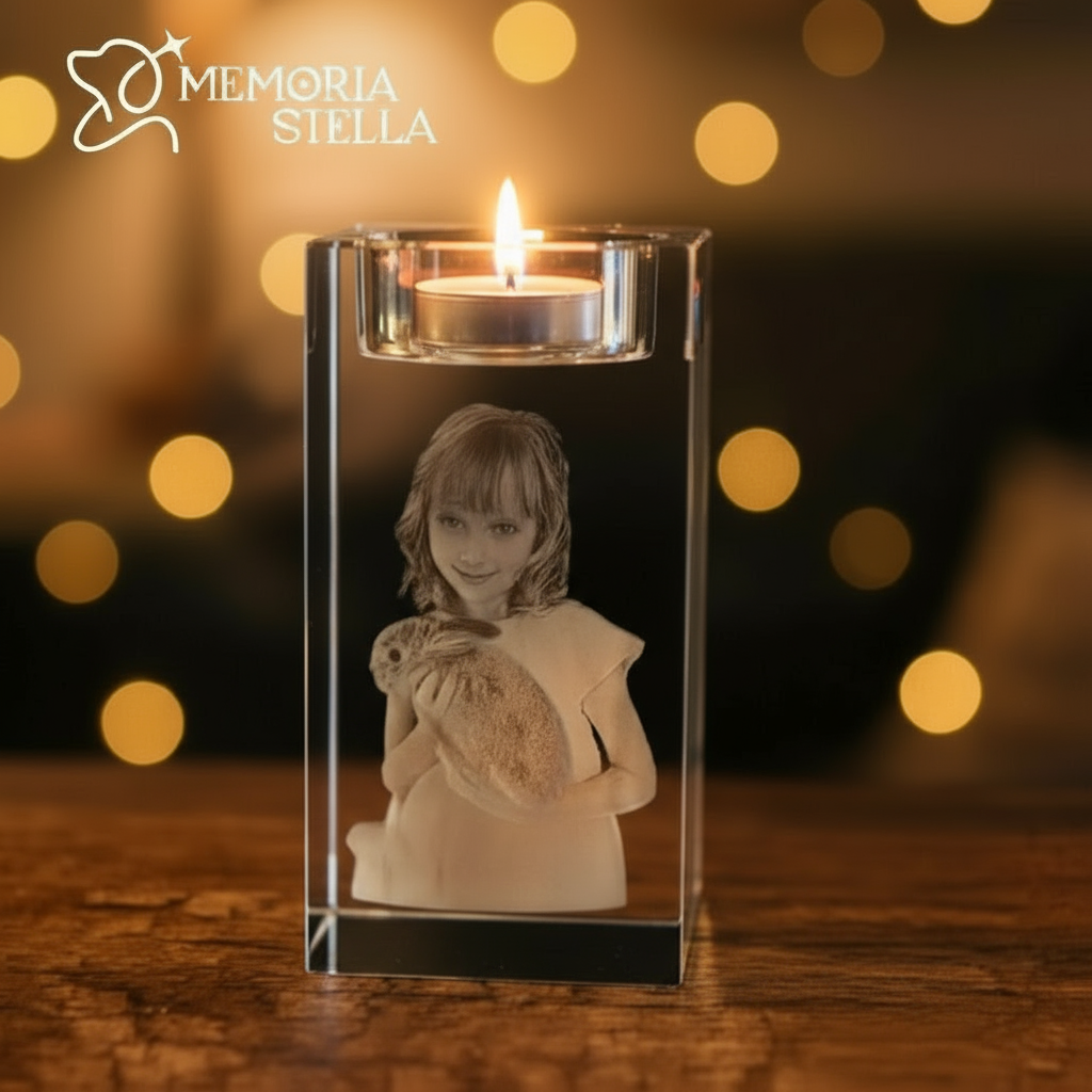 Customized crystal candle holder with family photo engraving