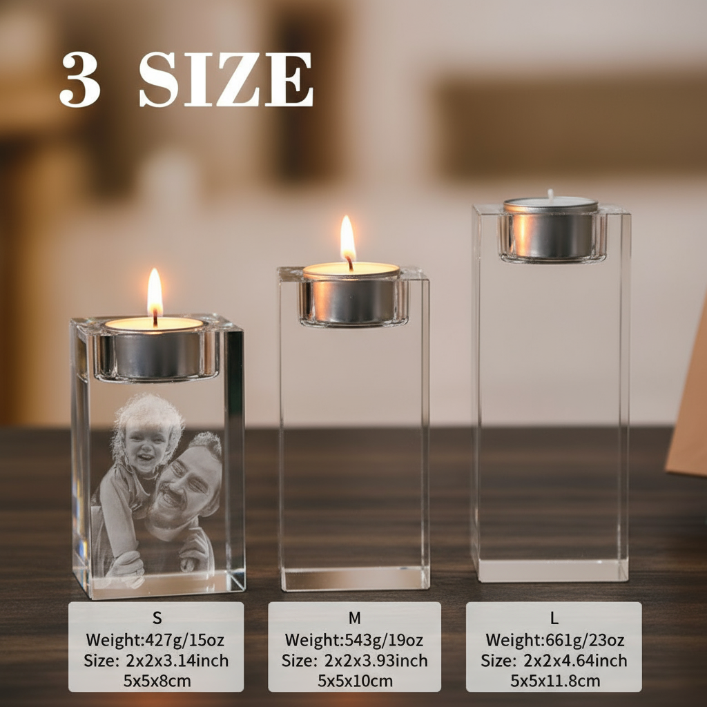 Square crystal candle holder size chart with dimensions in 8 10 12 cm