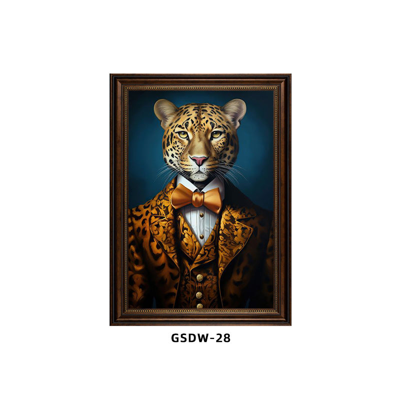 Custom animal portrait canvas – leopard in tuxedo with bow tie, personalized framed wall art