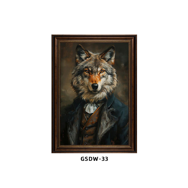 Custom animal portrait canvas – wolf in dark coat, personalized framed wall art
