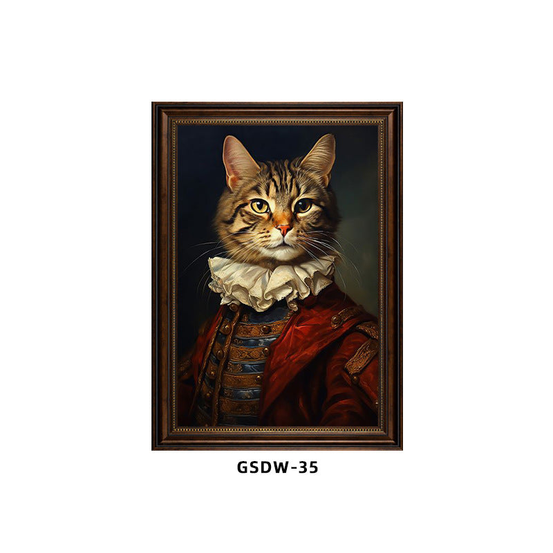 Custom cat portrait canvas – tabby cat with ruffled collar and red coat, personalized framed wall art