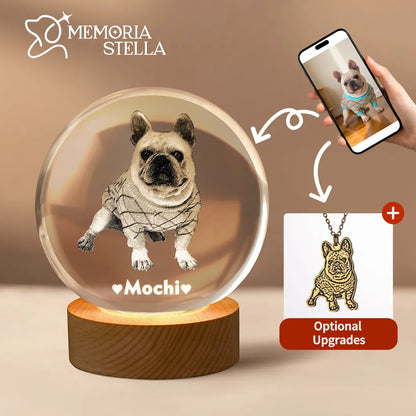 Custom crystal sphere night light for pet remembrance