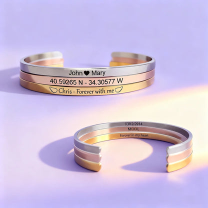 Adjustable cuff bracelets with custom coordinates / date engraving