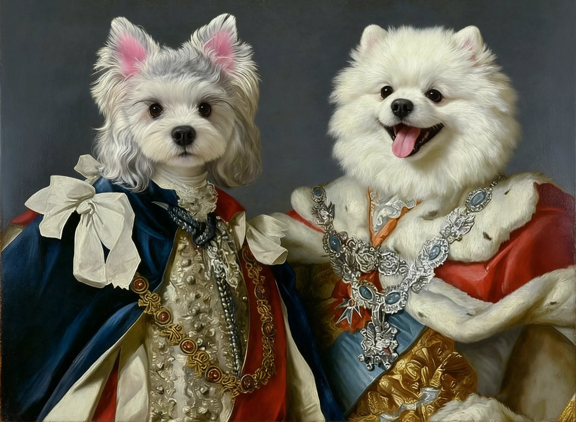 Rococo court-style portrait template in ivory and gold with silk brocade textures and soft, romantic lighting