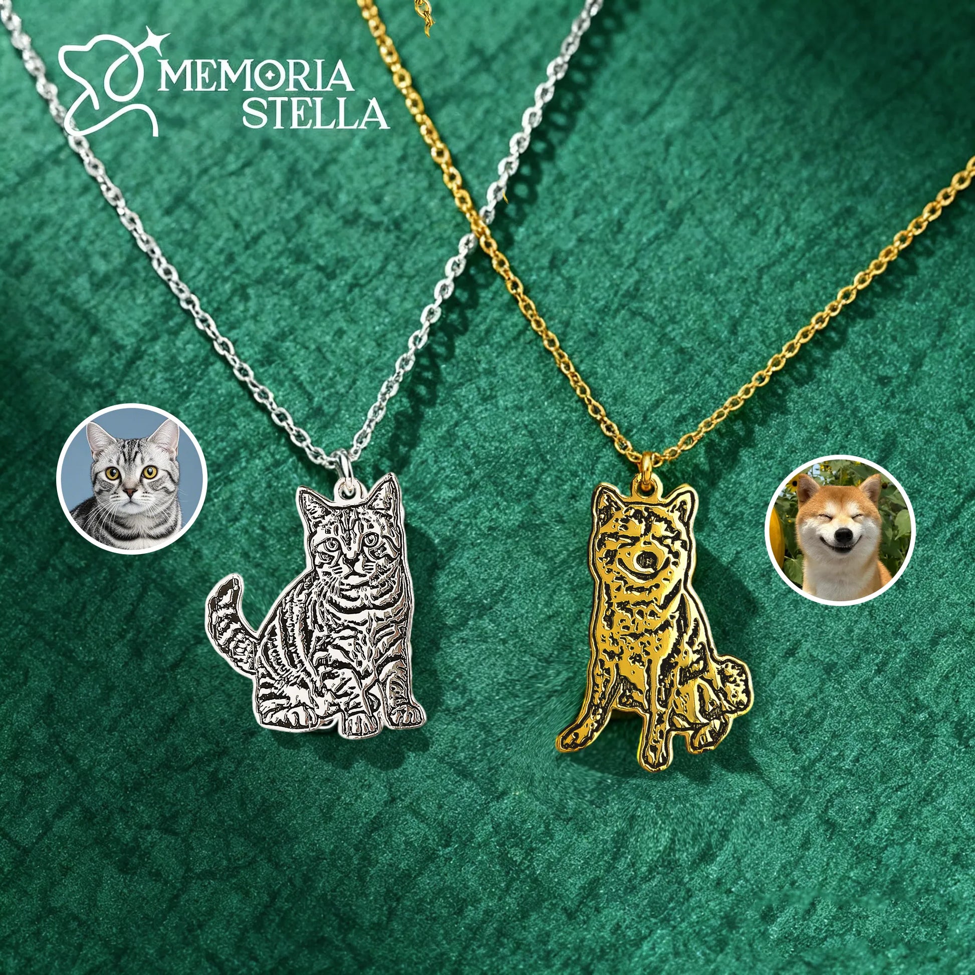 Unisex pet photo necklace in silver finish close-up