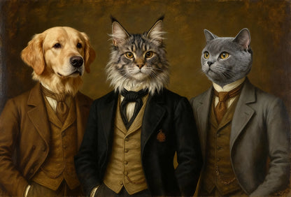 Custom Renaissance 3 Pets Portrait Wall Art