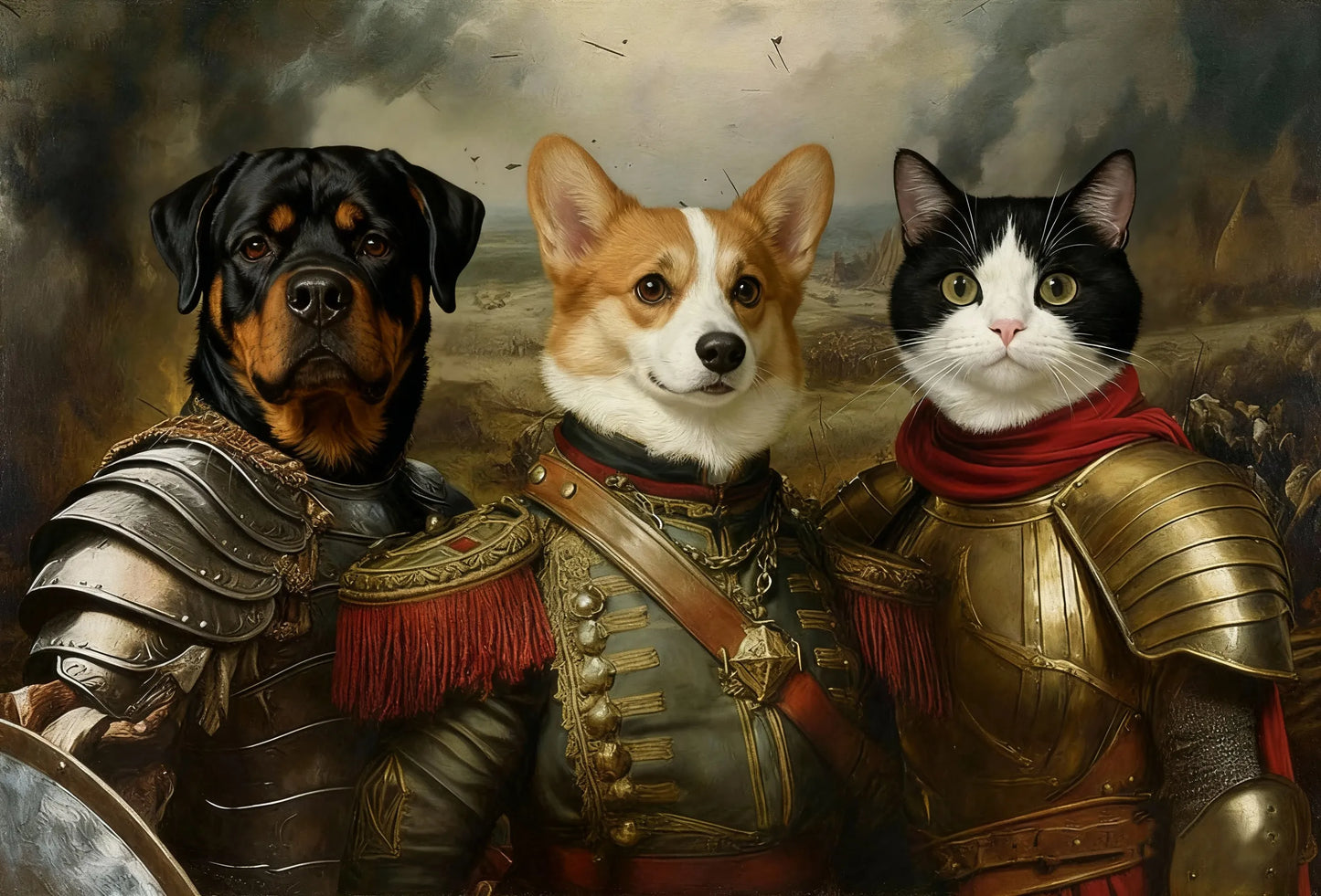 Custom Renaissance pet portrait — personalized dog & cat wall art for living room