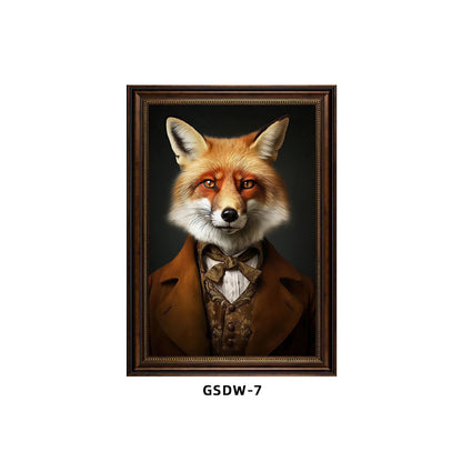 Custom animal portrait canvas – fox in brown suit with bow tie, personalized framed wall art