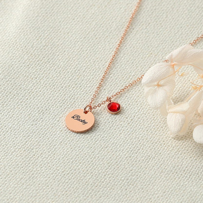 Round name necklace with 12-month birthstone color options