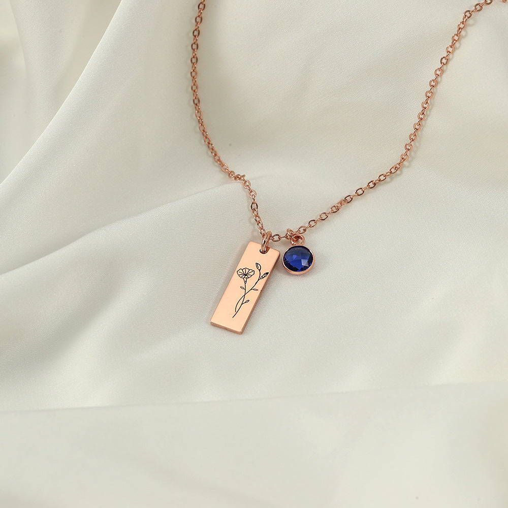 Rose gold birthstone bar necklace gift box