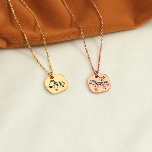 Square pet photo necklace with engraved dog portrait