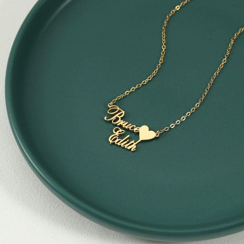 Engraved two name pendant in sterling silver, adjustable chain