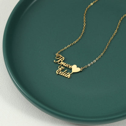 Engraved two name pendant in sterling silver, adjustable chain