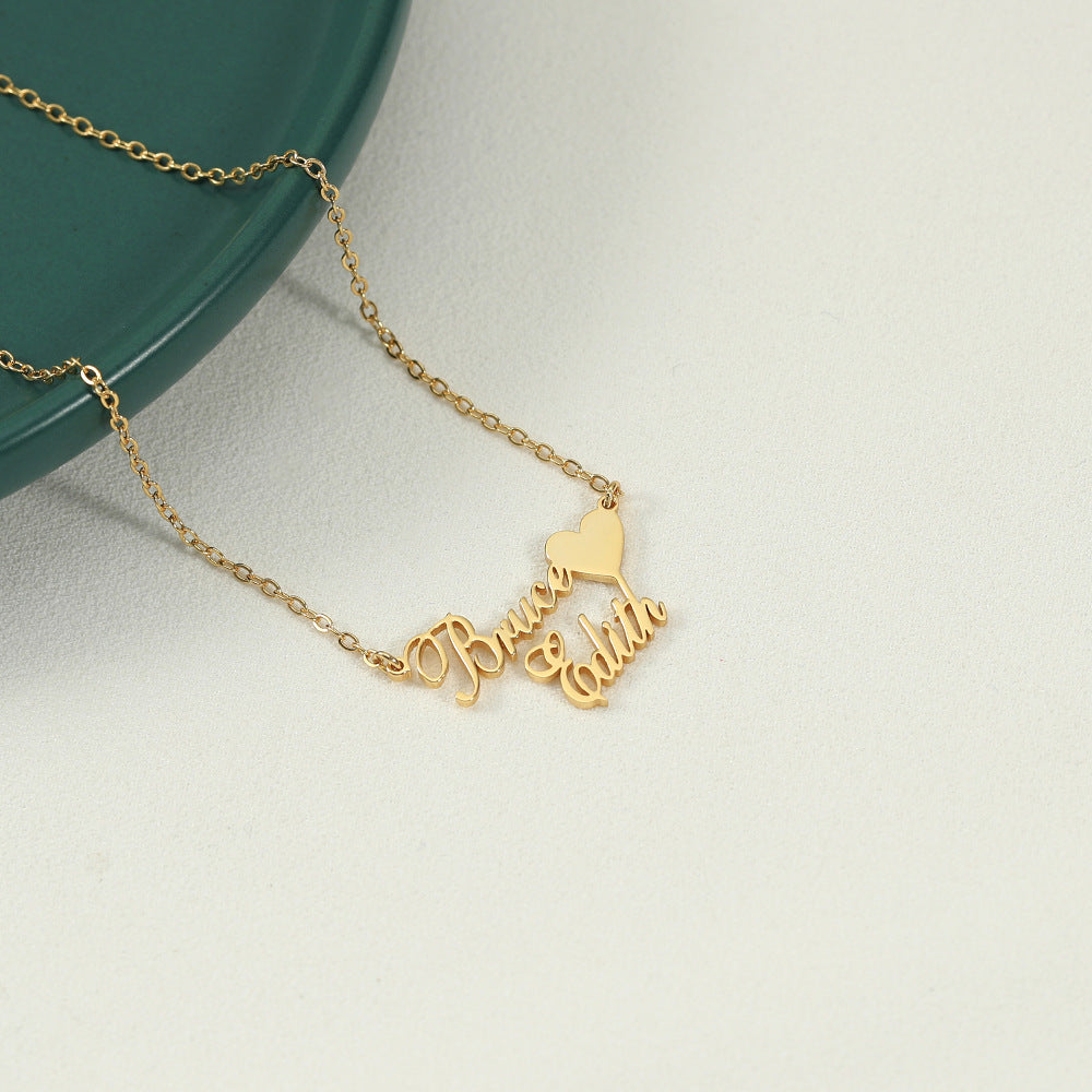 Custom family name necklace with heart charm