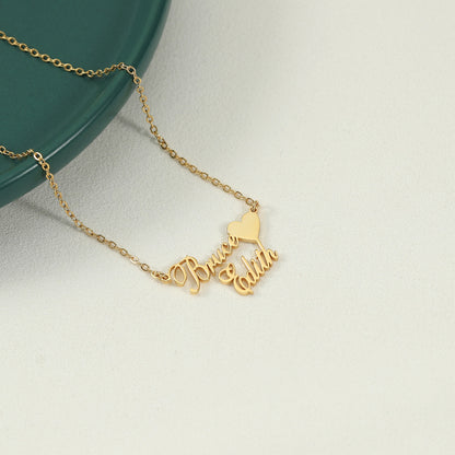 Custom family name necklace with heart charm