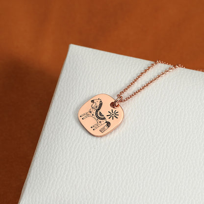 Personalized square pendant engraved with cat photo in gold finish