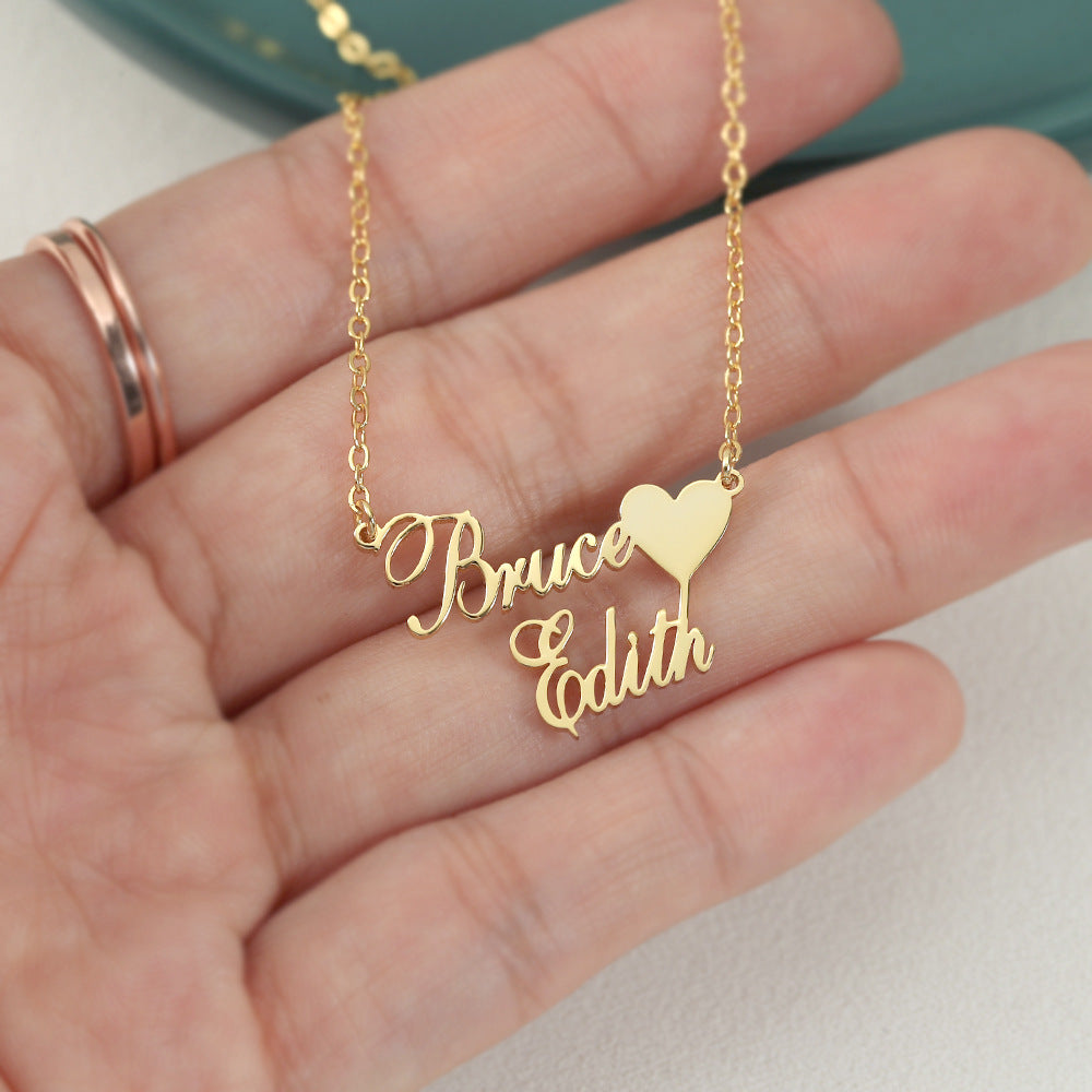 Custom couple name necklace with heart connector