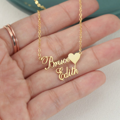 Custom couple name necklace with heart connector