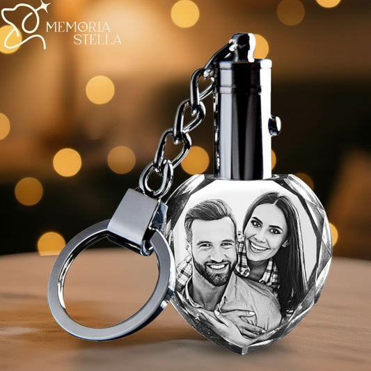 Personalized heart crystal keychain with custom photo engraving