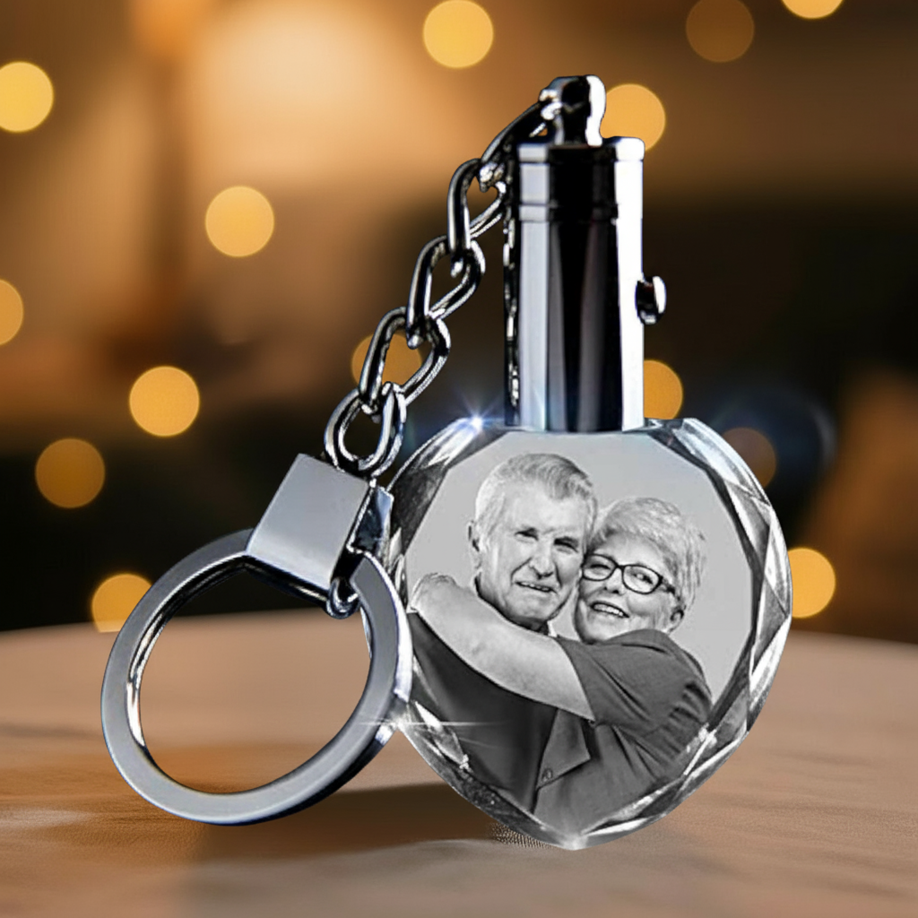 Couple heart crystal keychains with personalized photo engraving