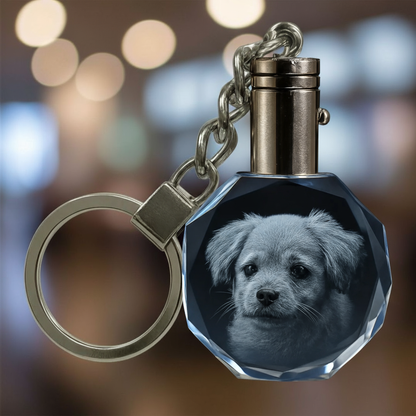 Custom round crystal keychain with engraved pet portrait