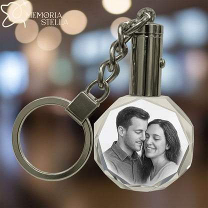 Personalized round crystal keychain with custom photo engraving