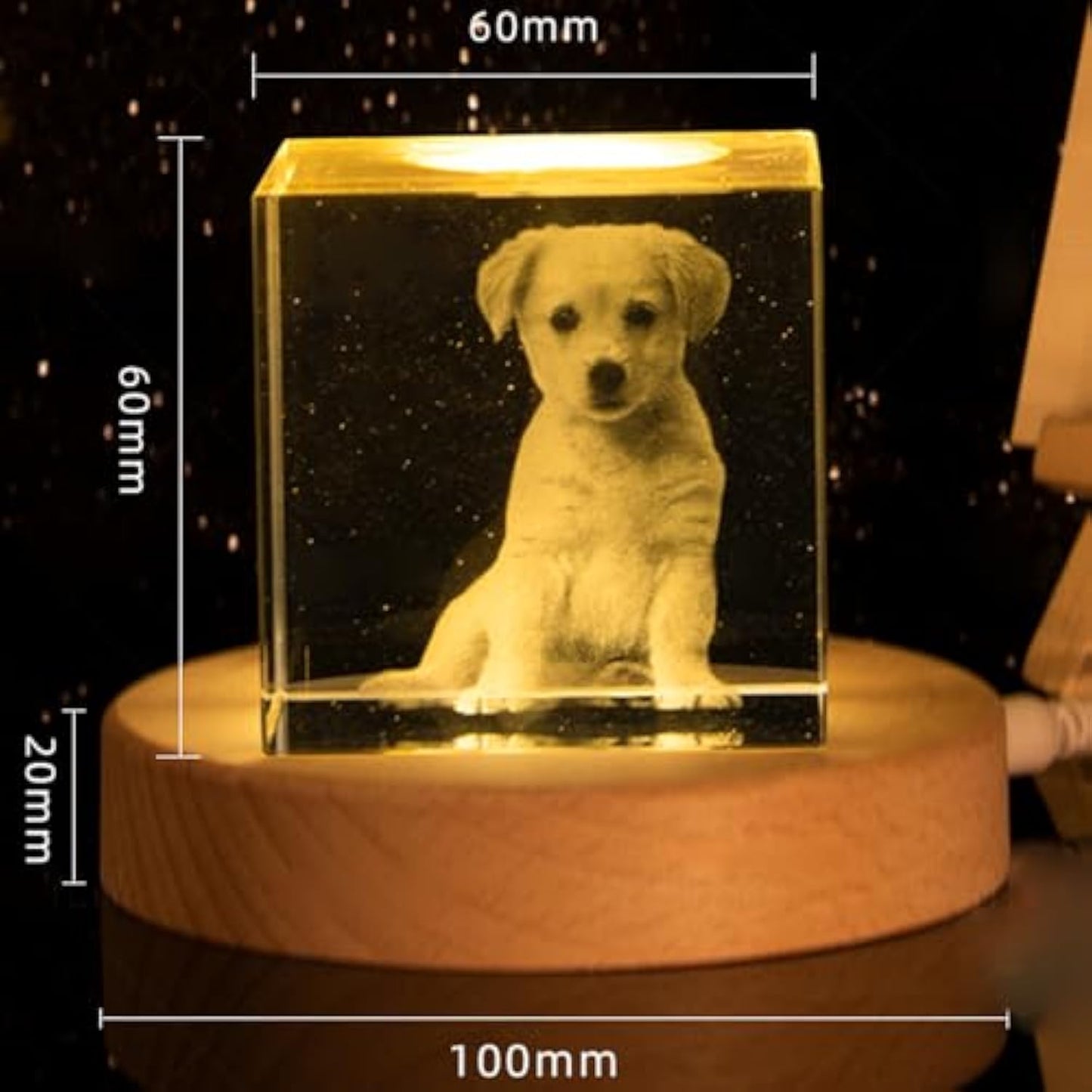 Custom K9 square photo crystal lamp for pet memorial keepsake