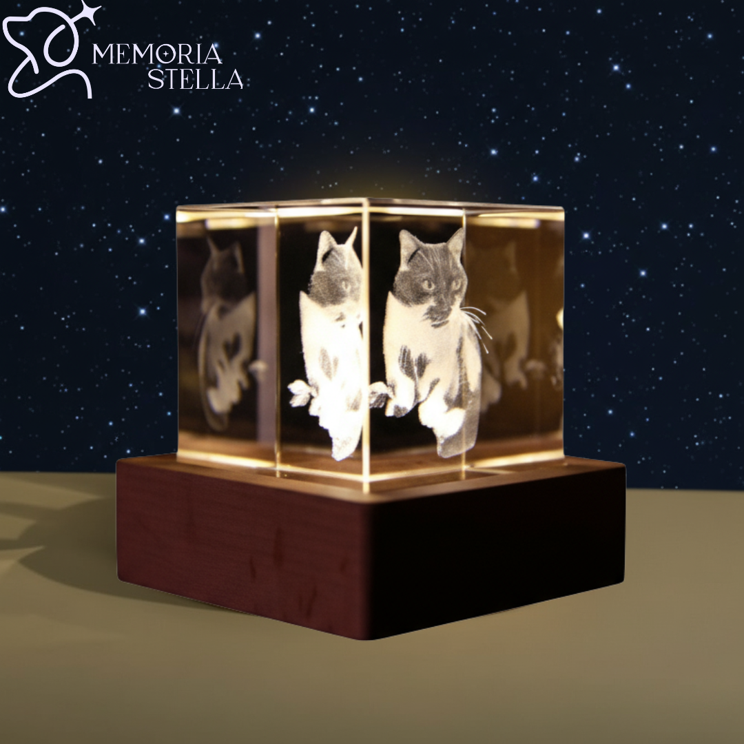 Photo crystal cube lamp with LED illumination memorial gift